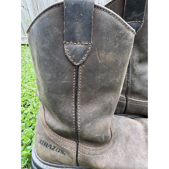 Men's Brazos Brown Leather Round Toe Safety Toe Work Boots Size 9 B9703 - Picture 4 of 16